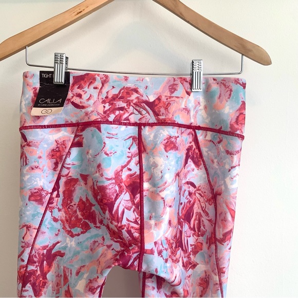 Calia Essential Crop Ruched Printed Tight Capri Coral Tempest Clouds Size M - Picture 6 of 10